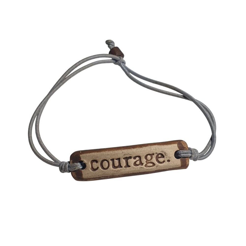 Handmade Courage Word Adjustable Bracelet Natural Clay Brown Cord Gift Love